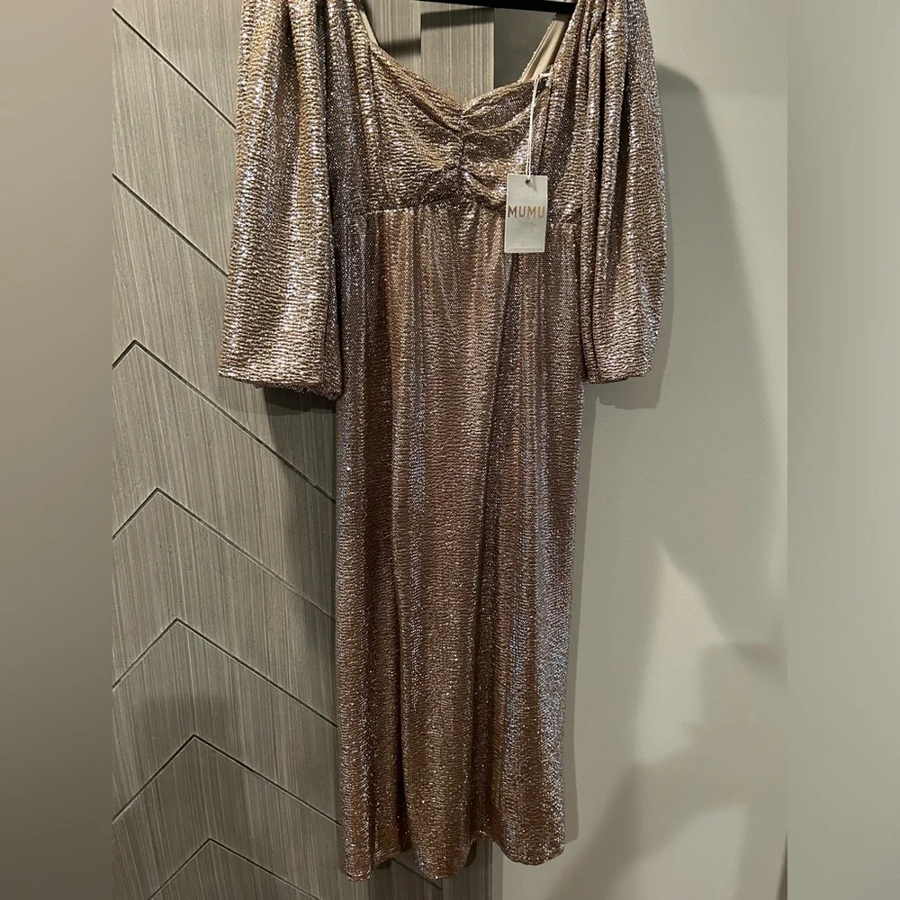 Show Me Your MuMu Metallic Gold Midi Dress - Picture 1 of 3